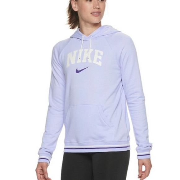 Nike Tops - Nike Fleece Hoodie Light Purple Lavender Spellout Center Swoosh Womens Small NWT